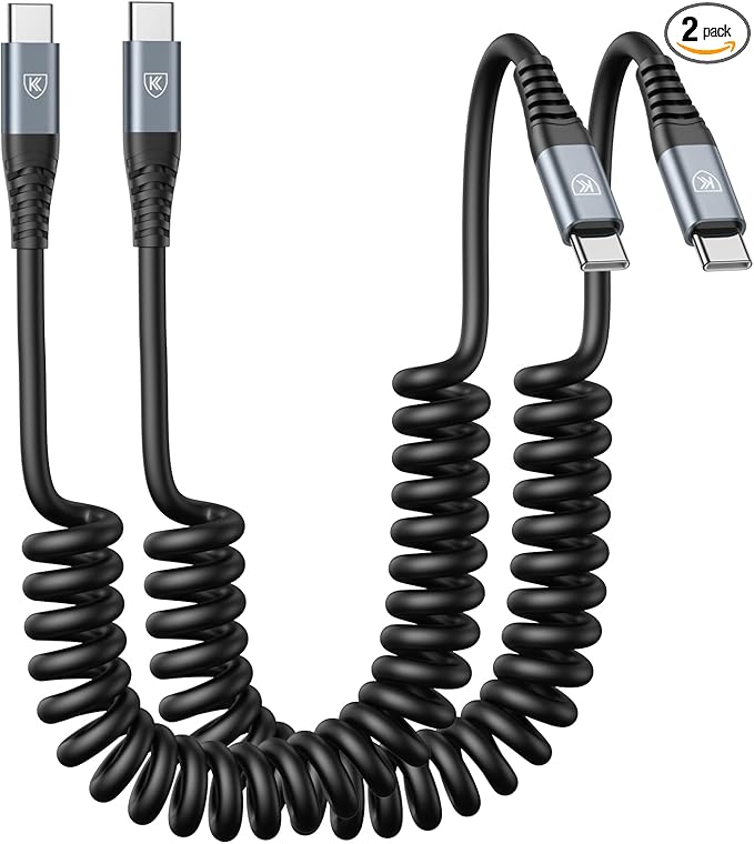 USB C to C Cable 3ft 2Pack Coiled USB C Charger Cable for Car Type C Fast Charging Cable for iPhone 16/15/Plus/Pro/Pro Max/Samsung Galaxy S23