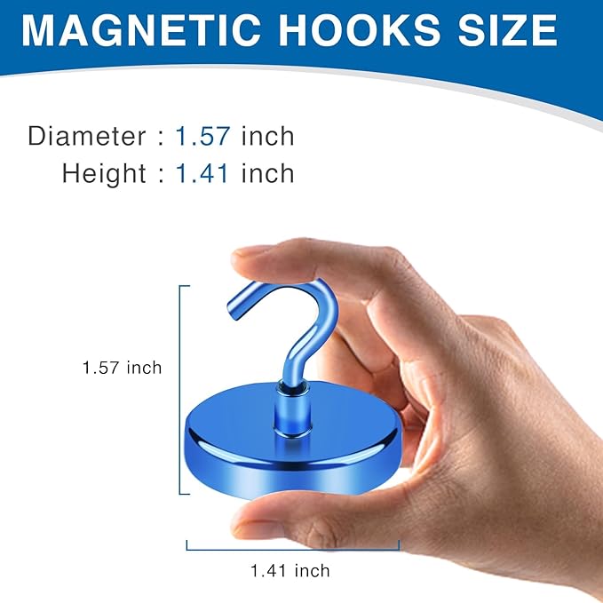 LOVIMAG Magnetic Hooks for Cruise Cabins, 150lbs Blue Magnetic Hooks for Classroom, Strong Magnets with Hooks for Hanging, Neodymium Magnet Hooks for Fridge, Ceiling, Locker, Camper, Travel-25 Pcs