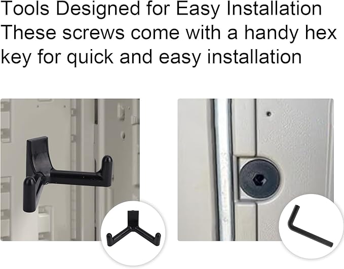 16 Pcs Storage Shed Hooks Set for Suncast, 5 Black V Shaped Tool Hooks Organizer with Long Screw Wrench Short Screw Compatible with Suncast/Craftsman Storage Shed Accessories