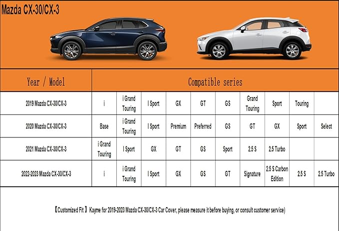 Kayme 7 Layers SUV Car Cover Custom Fit for Mazda CX-30 CX-3 CX 30 CX 3 (2019-2025) Waterproof All Weather for Automobiles, Outdoor Full Cover Rain Sun UV Protection.Black