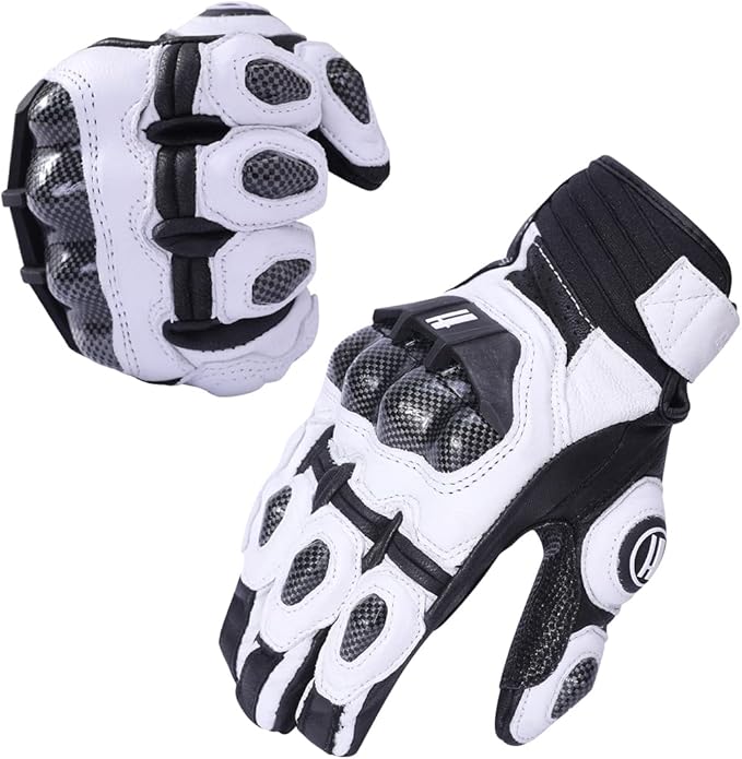 Harssidanzar Breathable Leather Motorcycle Gloves Touchscreen for Men Women KM046