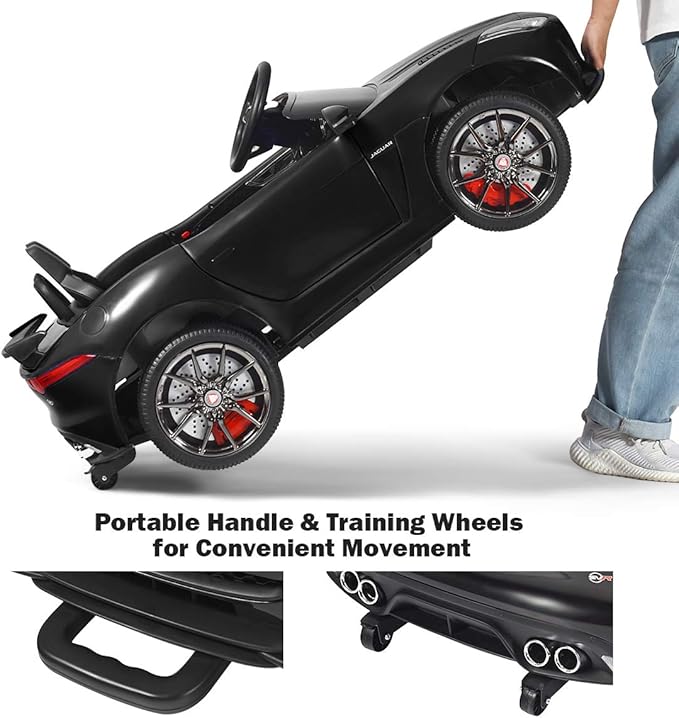 Costzon Ride on Car, 12V Licensed Jaguar F-Type SVR Battery Powered Kids' Electric Vehicles w/Remote Control, Front/Rear Lights, MP3/Music/3 Speeds/Spring Suspension, Kids Car Toy for Toddler (Black)