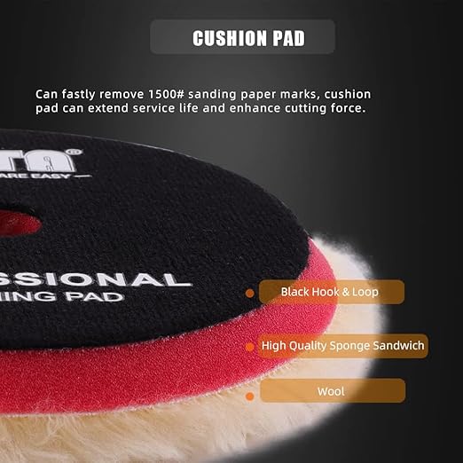 SPTA Wool Polishing Pads, 2Pcs 5 Inch (125mm) Wool Cutting Pad, Yellow Wool Buffing and Polishing Pad Set, Wool Buffing Wheel for Medium Cut for 5Inch Car Polisher Polishing, Buffing and Cutting
