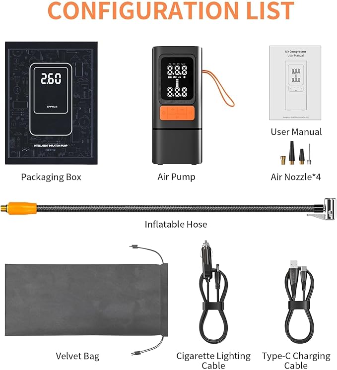 Tire Inflator, 150PSI Portable Air Compressor with Digital Gauge, Fast Cordless Inflation, Auto Shut-Off, Rechargeable Pump for Car, Motorcycle, Bike, and Sports Balls