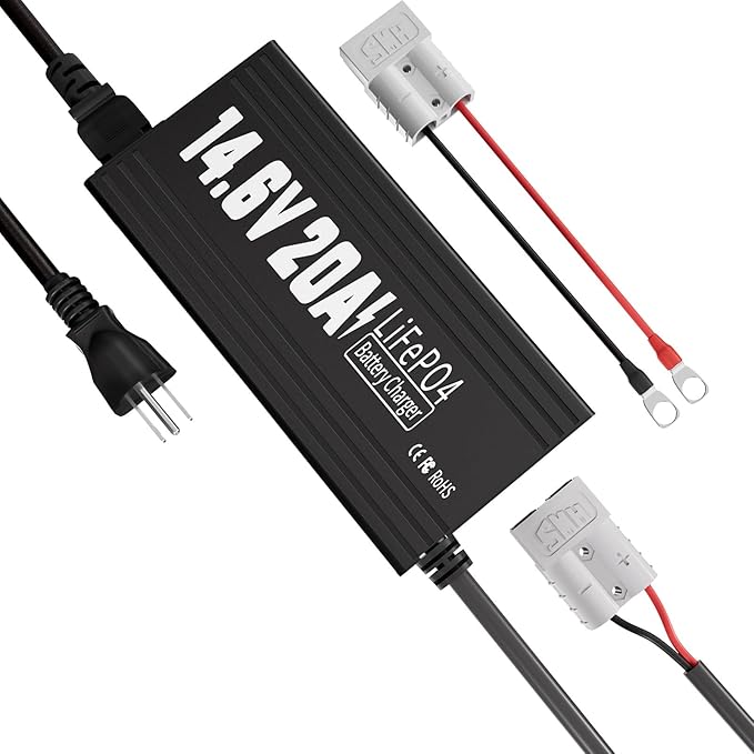 12V 20A Lithium Battery Charger, 14.6V LiFePO4 Battery Charger AC-DC Fast and Smart Charger with Anderson Connector Led Indicator for Lithium LiFePO4 Deep Cycle Batteries of Home, Boat, RV