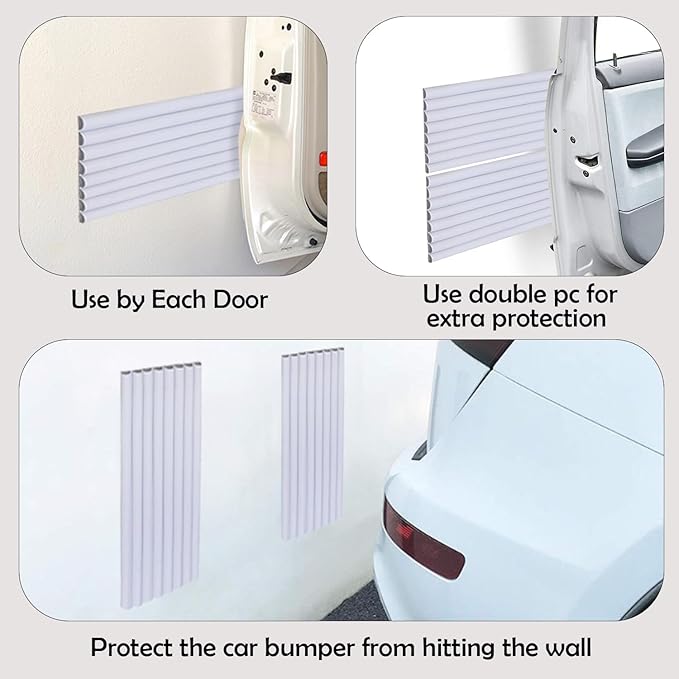 Rubber Bond Garage Wall Protectors 8 Pack - 4x15 Inches Strong Self-Adhesive Rubber Bumper Protectors for Garage Walls - Anti-Scratch and Waterproof Garage Wall Protector (White)