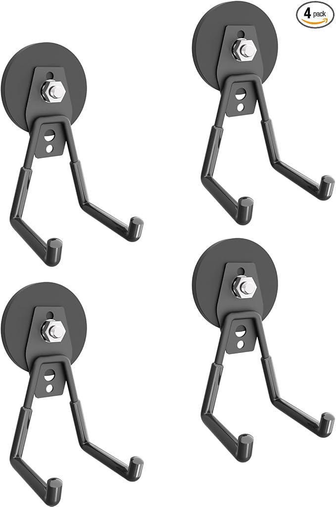 Heavy Duty Storage Magnetic Utility Hooks, Large Garage Magnet Hooks with Anti-Slip Coating for Metal Cabinet,Pegboard,Garage Shelve,Garden Tools(4Pack)