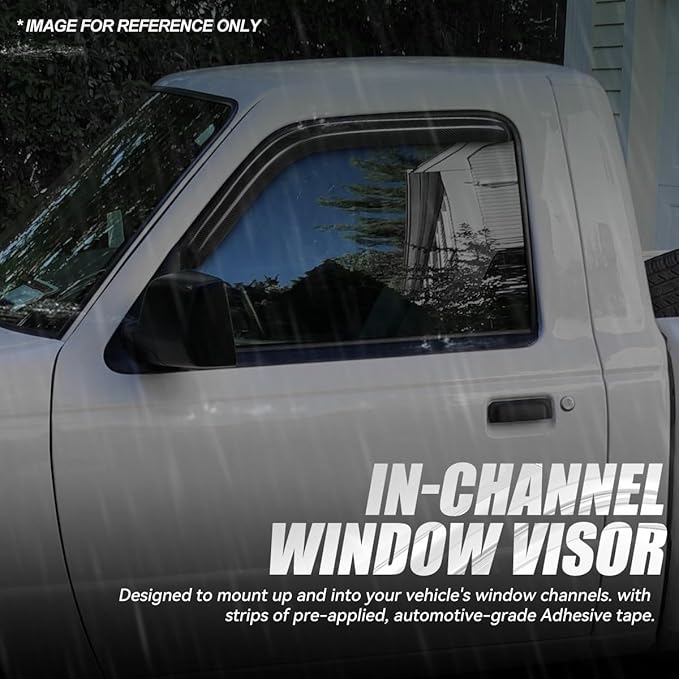 Auto Dynasty 2Pcs Carbon Fiber Pattern Window Visors Compatible with 1993-2009 Ford Ranger Mazda B2300 B2500 B3000, Tape-On Front Window Deflectors Rain Guards Sun Air Side Vent Shade, Glossy Black