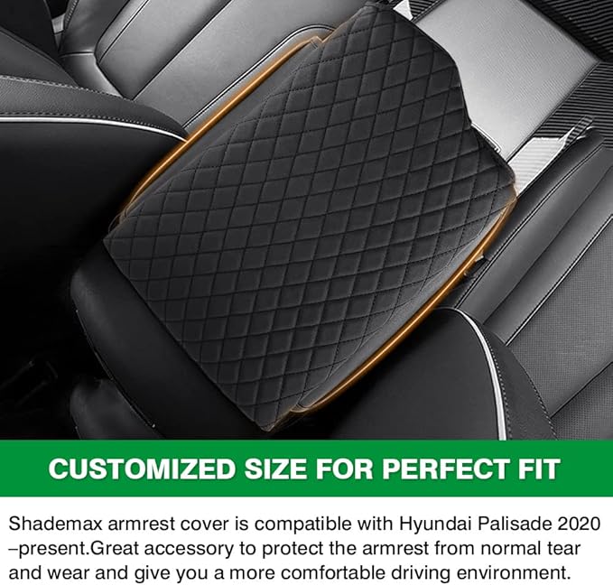 Shademax Custom Fit for Center Console Cover Hyundai Palisade 2020 2021 2022 2023 2024 2025 2026 Armrest Cover Center Console Pad PU Leather Armrest Seat Box Cover Protector with Pockets Storage Bag
