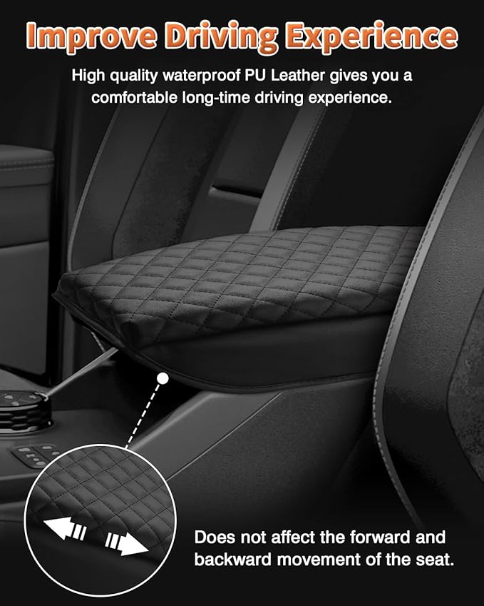 Shademax Center Console Cover for Ford Ranger 2024 2025 2026 Accessories, Ranger Armrest Cover Cushion Pad Middle Console Cover Armrest Seat Box Protector PU Leather Anti-Scratch Black