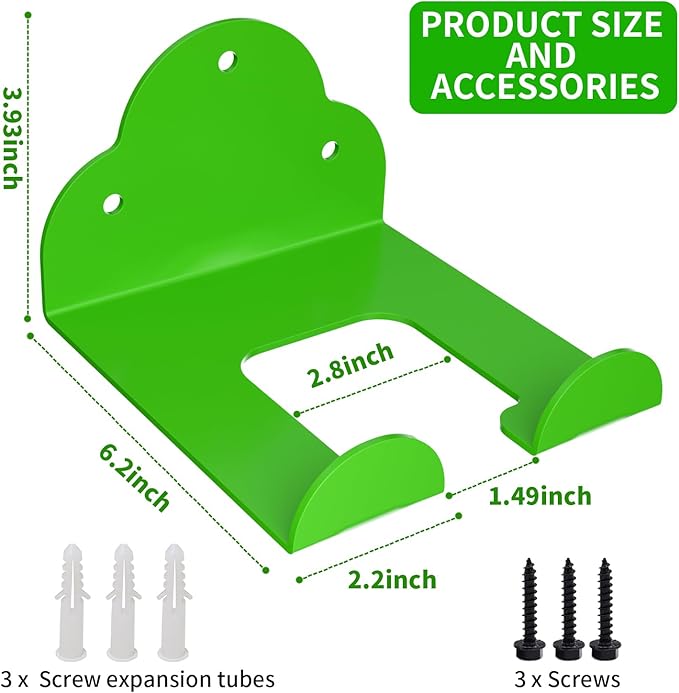 Trimmer Rack Wall Mount, Heavy Duty Weed Eater Hanger for Grass Trimmer, Hedge Trimmer, Leaf Blower, Chainsaw, Garage Organizer Tool Holder with 6.2" Hook for Garage Storage Shed Organization, Green