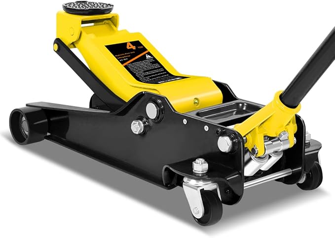 DNA MOTORING Low Profile Hydraulic Trolley Service/Floor Jack, 4 Ton (8000 lbs) Capacity, Lifting Range 4.5"-20", Yellow, TOOLS-00307-YL