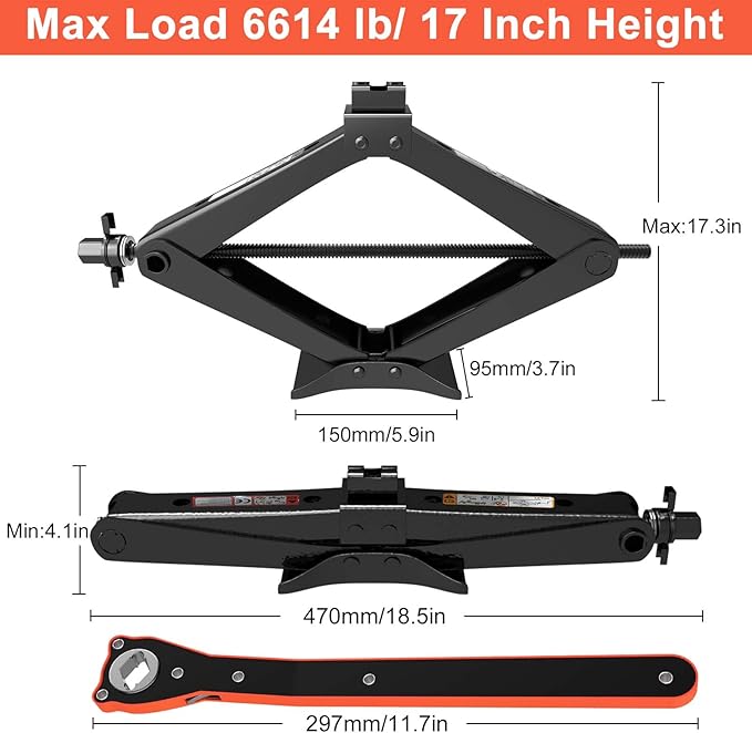 IMAYCC Scissor Jack, Portable Car Jack Kit 6614 lbs (3 Ton), Universal Tire Change Kit for Auto/SUV/MPV - Tire Jack Max 17 Inch
