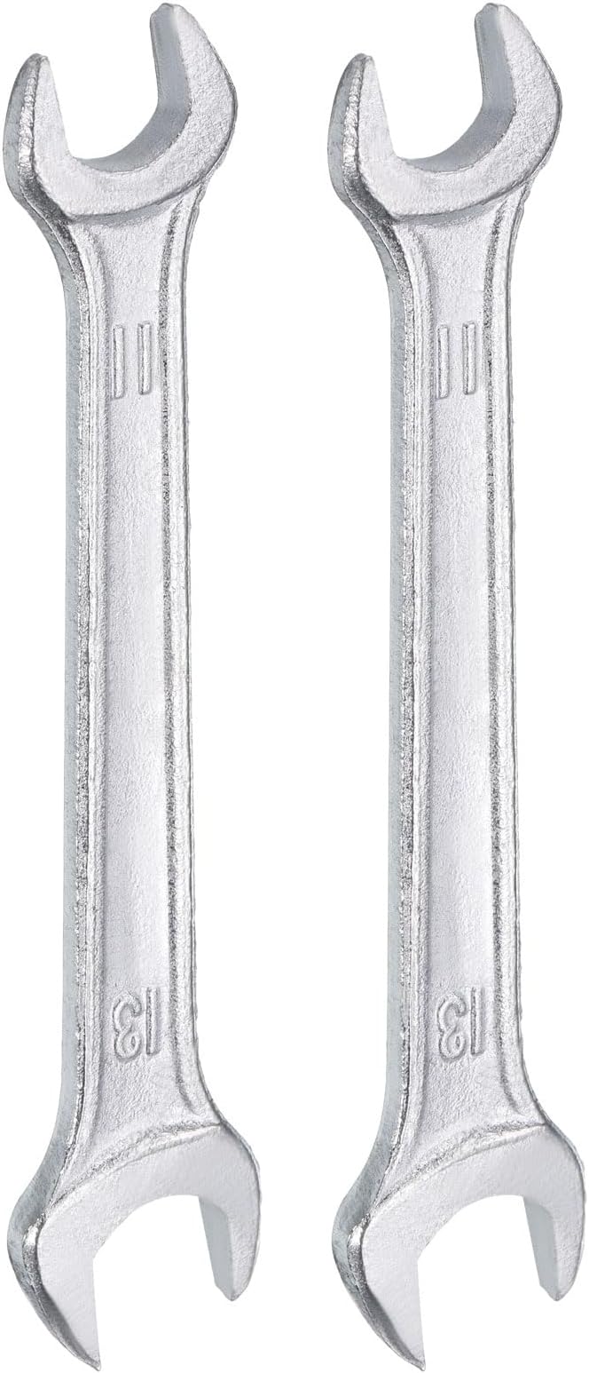 HARFINGTON 2pcs Double Open End Wrench 11mm x 13mm Metric 15 Degree Offset Angle Small Flat Head Wrench Galvanizing Open Ended Spanner for Automotive Repair Furniture Assembly