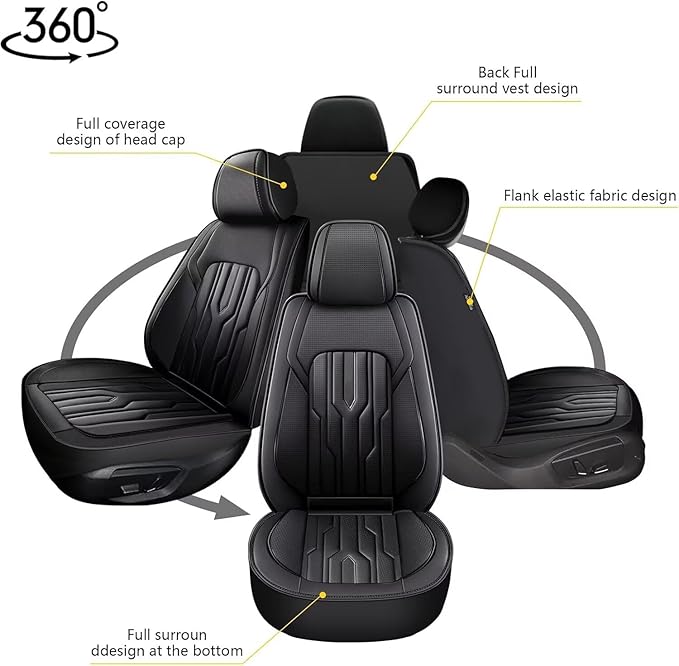 YORKNEIC Fit for Hyundai Kona Seat Covers 2018-2025: Leather Waterproof Car Seat Covers Anti-Slip Protector 2 Front Set (2 Seats, Black)
