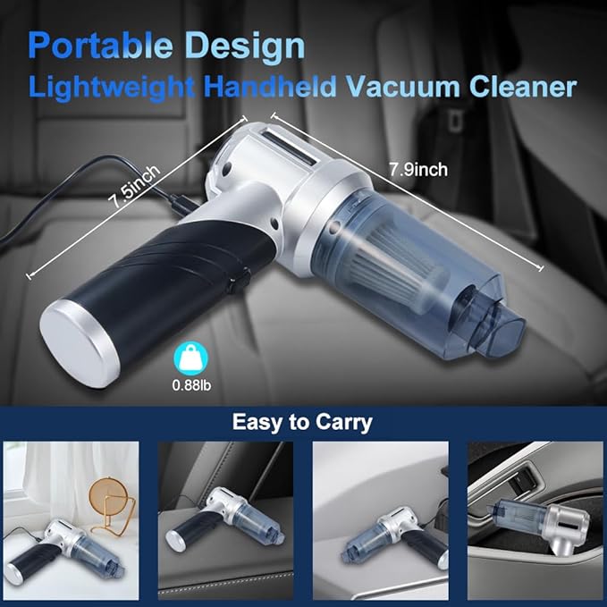Handheld Foldable Car Vacuum, 4-in-1 18000PA Mini Vacuum Cleaner Portable Cordless, Air Blower, High Power Air Duster with Brushless Motor, for Car, Home, Office, Camping (Black)