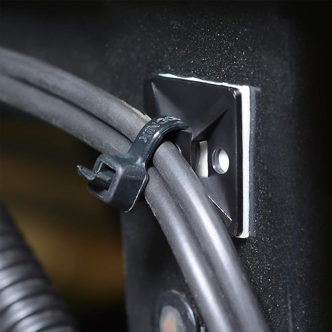200pcs 3/4" 3M Back-Glue Self Adhesive Black Strong Cable Zip Tie Mounts with 8" Ties, Screws, UV Protection Outdoor Sticky Wire Fasteners Cable Clips Management Anchors Organizer Holders Squares