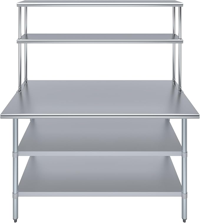 AmGood Stainless Steel Work Table with 2 Shelves | NSF (30" x 60" Table with 2 Shelves + 12" Overshelf)