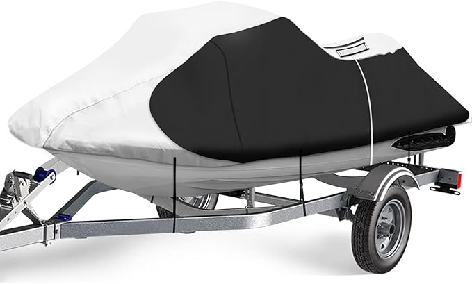 iCOVER Jet Ski Cover- Water Proof Heavy Duty Trailerable Personal Watercraft Covers for Seadoo Kawasaki Yamaha Wave Runner, Fits PWC Models Up to 135in Long
