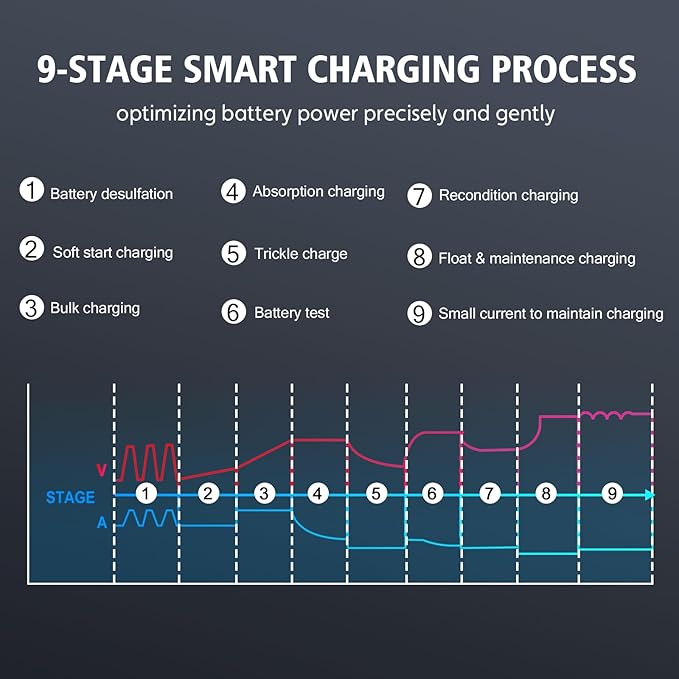 30 Amp Lithium Battery Charger,6V10A/12V30A/24V16A Lifepo4,Lead-Acid(AGM/Gel/SLA..) Smart Car Battery Charger,Battery Maintainer,Trickle Charger, and Battery Desulfator for Car,Boat,Motorcycle