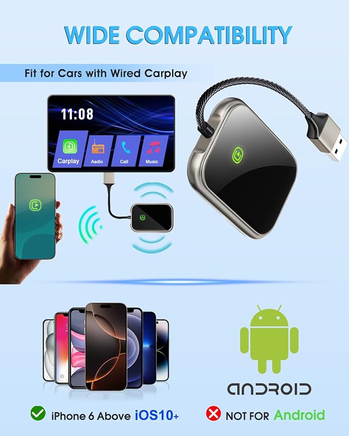 Wireless CarPlay Adapter - Fast & Stable Connection for Carplay Wireless Adapter Convert Factory Wired to Wireless CarPlay Dongle Plug & Play Car Play Fit for iPhone iOS 10+ (Dark Gold)