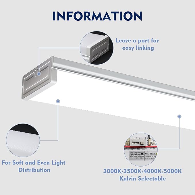 3PK 8FT LED Shop Light, Led Garage Ceiling Lights, LED Workbench Light，LED Wraparound Light Fixture,Suface Mount,Office Ceiling Light for Garage, Office, Kitchen