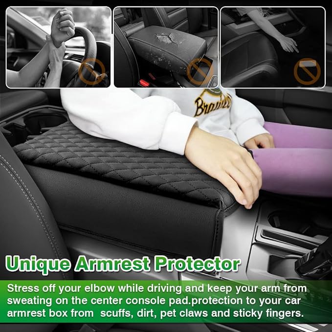 Shademax Custom Fit for Center Console Cover Ford 2021-2025 2026 F-150 Ford F150, 2022-2025 F150 Lightning Work Surface Console Armrest Cover Console Cushion Pad PU Leather Armrest Seat Box Protector