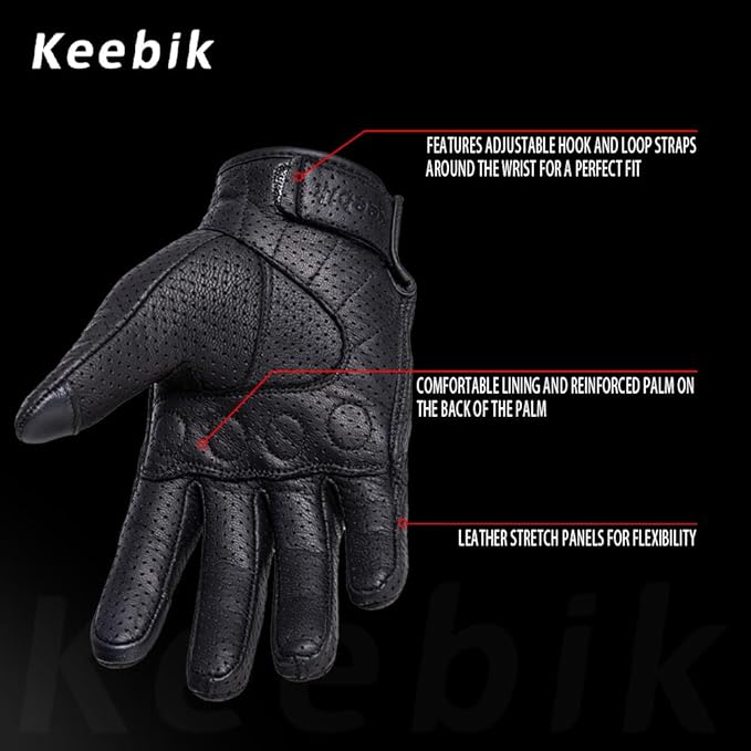Goatskin Leather Motorcycle Motorbike Powersports Racing Gloves Reflective Skull Touchscreen for Men and Women Model