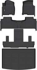 GINOWY-Floor Mats & Cargo Liner for Chevy Suburban/GMC Yukon XL 2021-2024 2025 7 Seats Bucket Seat, TPE All Weather Protection Car Mats, Custom Non-Slip Trunk Mat Suburban Accessories Black