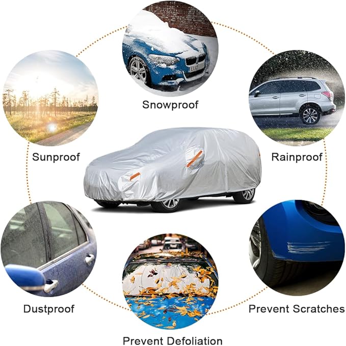 Kayme Car Covers for Automobiles Waterproof All Weather Sun Uv Rain Protection with Zipper Mirror Pocket Fit SUV Jeep Toyota Highlander/Land Cruiser, Honda Pilot,Acura Mdx etc.(191 to 200 Inch) YXL