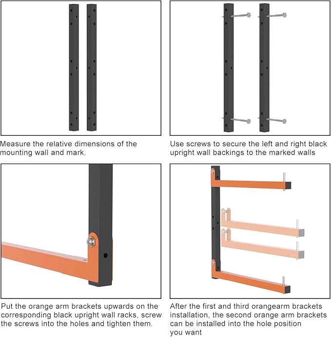 2 Pack Lumber Storage Rack, Heavy Duty Wood Storage Racks with 3-Level System 360 LBS Sturdy Garage Wood Organizer, Orange Lumber Metal Racks for Indoor and Outdoor