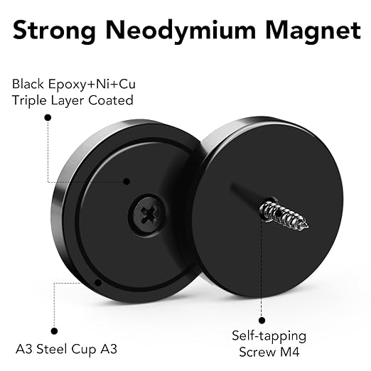 LOVIMAG Strong Neodymium Cup Magnets, 3 Sizes, 12Pcs Black Heavy Duty with Countersunk Hole and Screw for Wall Mounting, Holding Tools, Lifting, Fridge, Cabinet