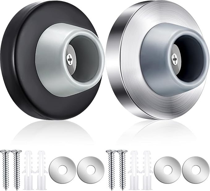 Blulu Concave Wall Door Stopper Door Bumper Stainless Steel Wall Protector Flush Bumper with Grey Rubber Concave Knob Cover Stopper(Silver, Black,2 Pieces)