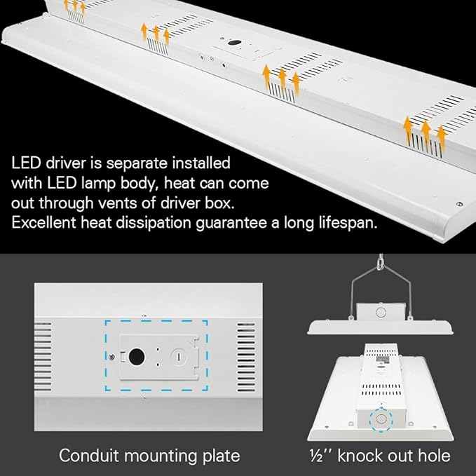 2 Pack 2 FT Linear LED High Bay Light 165W 22400 Lumens - 100-277V - 5000K - 1-10V Dimming - DLC and UL Listed