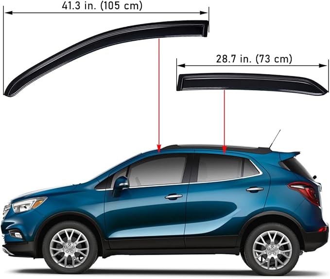 Lightronic Extra Durable Outside-Mount Auto Vent Window Visor, Fit 2013-2022 Buick Encore (EXCLUDES Encore GX), 2013-2022 Chevrolet Trax, UV Protection Rain Guard, Original Wind Deflector, Smoke, 4Pcs