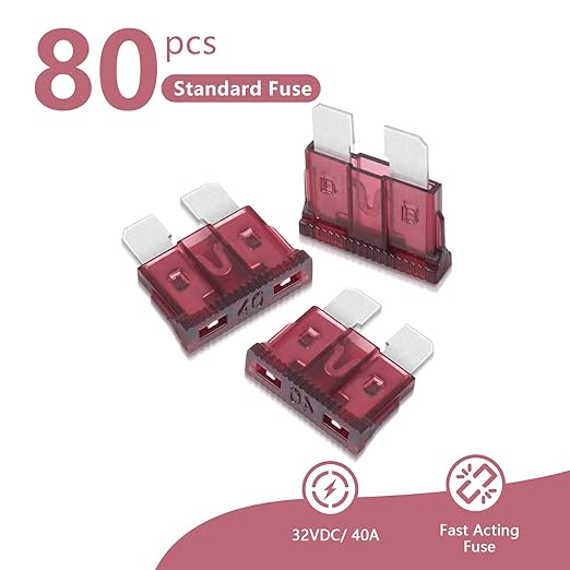 (80Pcs) 40 Amp Standard Fuse, 40A Car Blade Fuses for Car/RV/Truck/SUV/Motorcycle/Boat