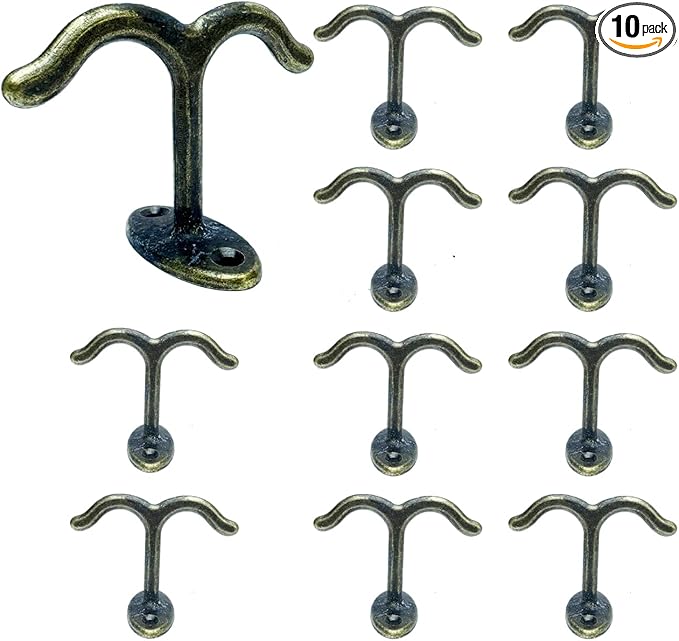 10 Pcs Zinc Alloy Ceiling Double Hook Cabinet Wardrobe Coat Towel Hat Hook Hooks Under Cabinet Shelf (Antique Bronze)