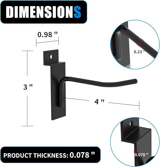 Heavy-Duty Slatwall Hooks (4 inch) - Black Metal Storage Solution - 25 Pack for Garage, Workshop, & Retail Displays