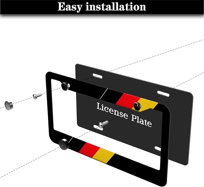 License Plate Protector Black, Yellow, and Red License Plate Frames German Flag Aluminum Metal Car Accessory 2 Pack with Screw Covers Set