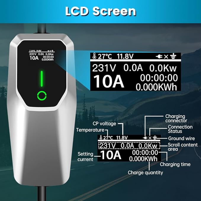Portable Level 1 and Level 2 EV Charger 240V 32A (7.68kw) with 26ft Charging Cable NEMA 14-50 5-15 for SAE-J1772 Electric Vehicles Charging Station