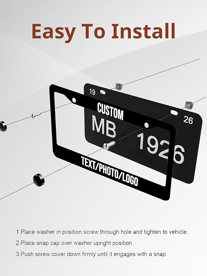 Custom License Plate Frame – Personalized License Plate Holder with Photo & Text – Rust-Proof Aluminum Car Tag Cover for Front/Rear, Car Accessory for Men & Women, Includes Screws, 12"x6" (2 Holes)