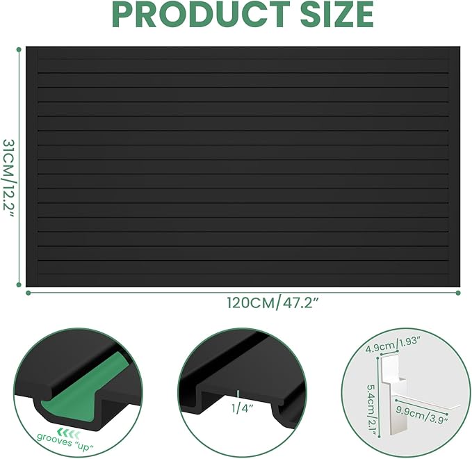 Slatwall Panel Wall Storage Systems, 4x8 ft Slat Wall Paneling Garage Wall Organizer with Five Hooks, Heavy Duty Wall Mounted PVC Wall Rack, Black