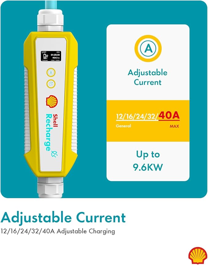 Shell Level 2 EV Charger, 40A ETL Certified Energy Star EV Charger, Home/Outdoor Portable Charging Station Adjustable Current Schedule Time Total Length 24ft Cable Adapter for J1772 Electric Cars