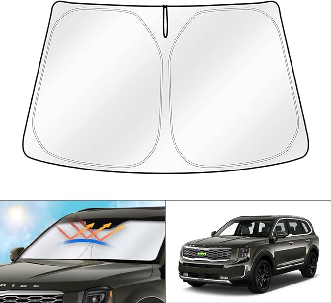 Cartist Windshield Sun Shade Compatible with Kia Telluride 2020 2021 2022 2023 2024 2025 Foldable Car Front Window Sunshade Accessories Sun Visor Protector