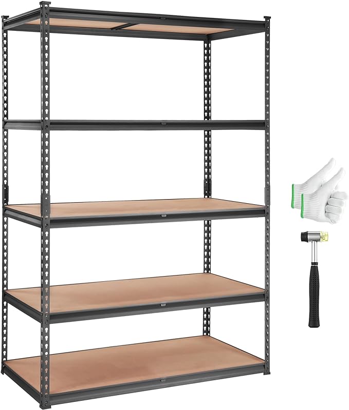 VEVOR Storage Shelving Unit, 5-Tier Adjustable Storage Shelves, 48" L x 24" W x 72" H Heavy Duty Garage Storage Shelves, Metal Shelves for Kitchen Pantry Basement Bathroom Laundry