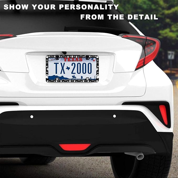 2 Pieces Paw Print License Plate Frames for Men and Women, Dog Paw Decorative Car Accessories (Dog Cat Paw-2pc)