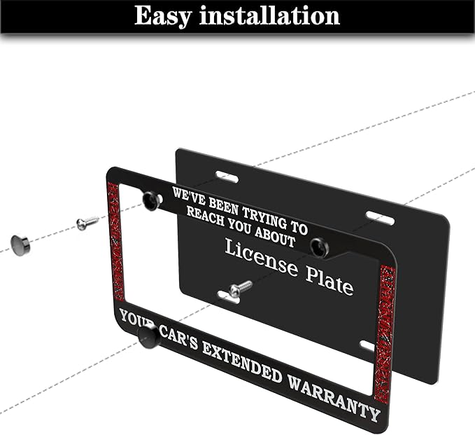License Plate Frames Black and White License Plate Cover Car’s Extended Warranty Humorous Text Aluminum Metal Car Accessory 2 Pack with Screw Covers Set