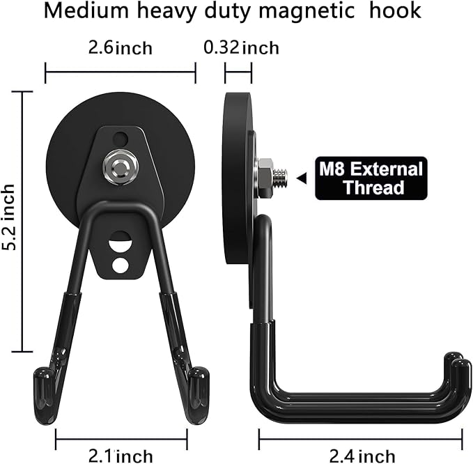 Heavy Duty Magnetic Hooks, Strong Large Magnet Hooks for Power Drill,Garden Tools, Hose,Pegboard,Garage, Workshop, Magnetic Storage Hook for Hanging,Super Powerful Magnetic Garage Hooks(2Pack)