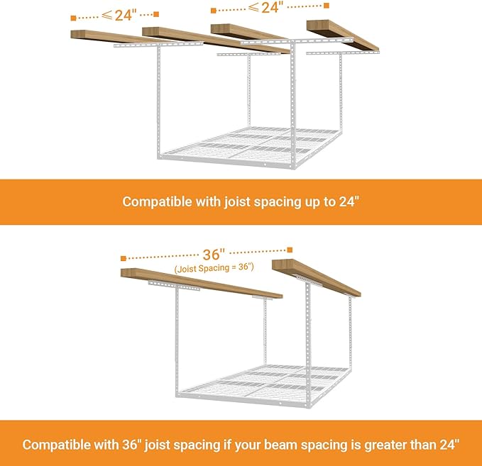 3x6ft Overhead Garage Storage Rack, Heavy Duty Metal Ceiling Shelf, 22'' to 40" Adjustable Dropdown, 450lbs Loading Weight Capacity, White