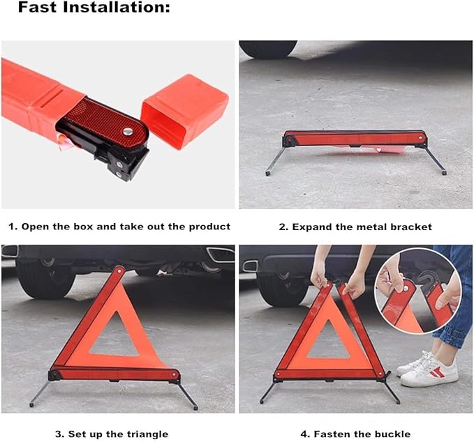 aikko Safety Triangle Kit Road Emergency Warning Reflector Roadside Reflective Early Warning Sign, Foldable 6 Pack of Emergency Car Kit